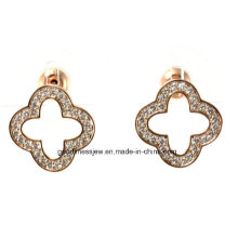 Beautiful Clover Flower Crystal Stud Earrings for Women Silver Jewelry White Stud Earrings E6333